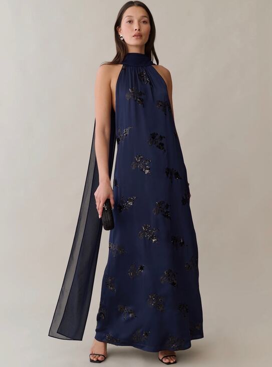 o.p.t Dresses & Skirts - New O.P.T Alessia dress satin sequin midnight sapphire blue $322 size s